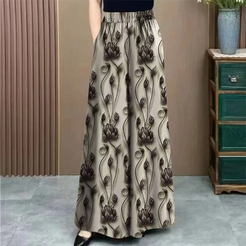 超大码阔腿裤夏季新款时尚印花中老年妈妈装洋气减龄碎花休闲裤裙