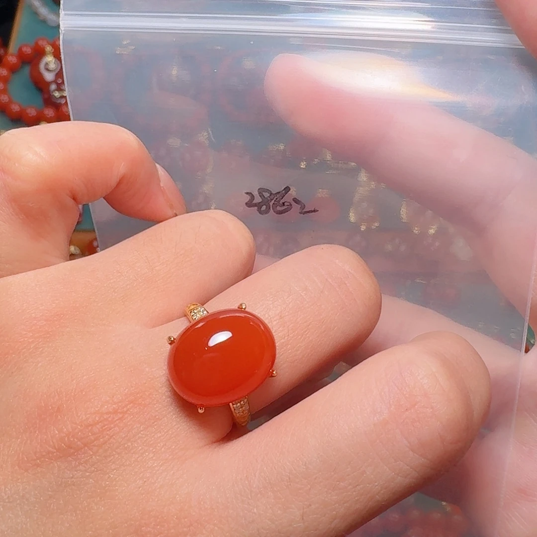 南红玛瑙银S925镶嵌戒指