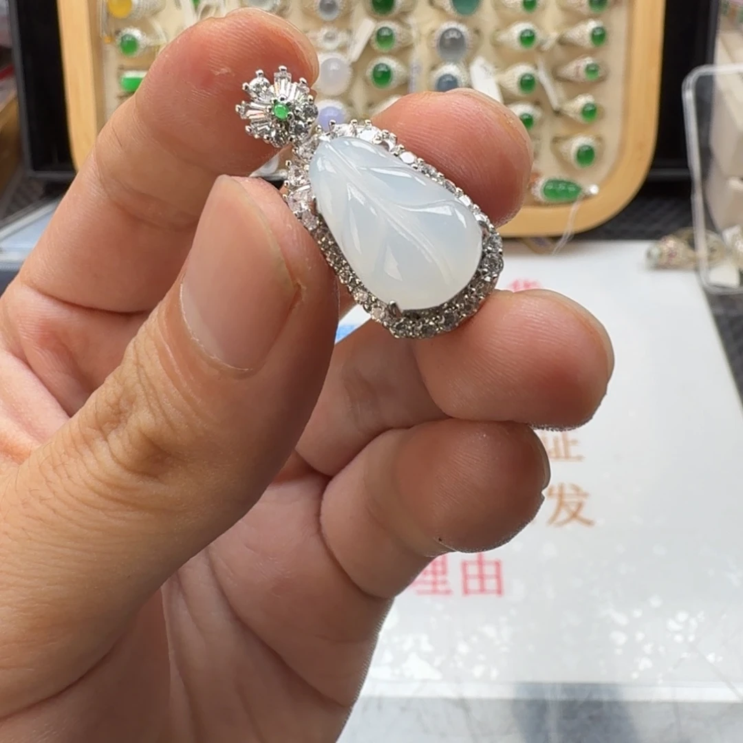 银S925镶嵌戒指翡翠天然缅甸翡翠A货