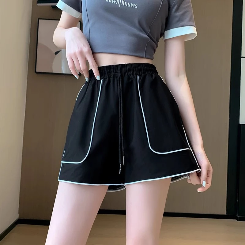 大口袋冰丝速干运动短裤女夏薄款高腰外穿宽松显瘦阔腿休闲热裤子