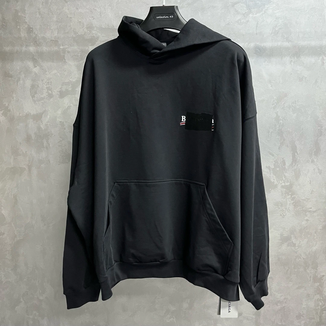 未使用 Balenciaga/巴黎世家 黑色Logo印花套头连帽长袖卫衣/2