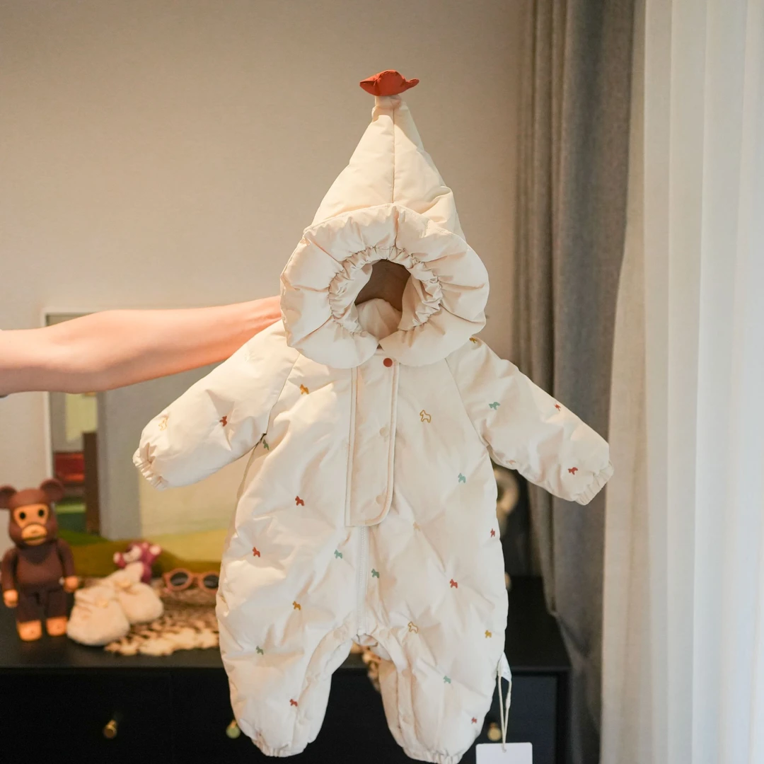 90白鸭绒羽绒爬爬服羽绒连体衣冬季加厚男女宝宝保暖冬装羽绒服