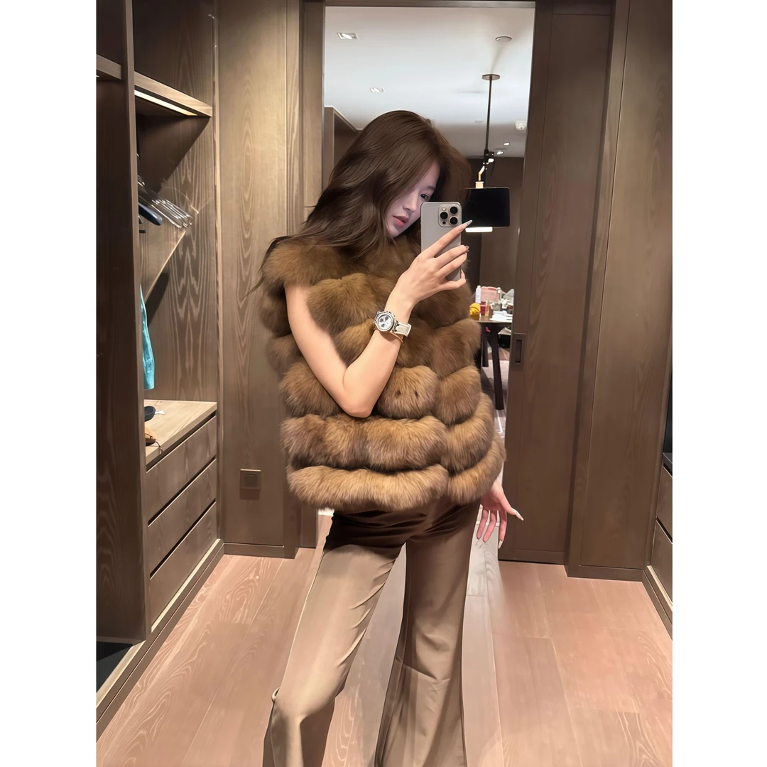 【人造皮草 】秋冬新款仿狐狸毛马夹短款环保毛皮草毛毛外套配裤子