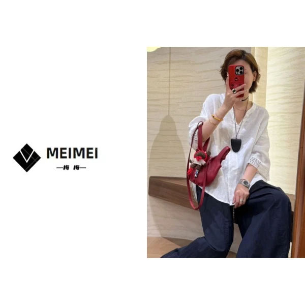 XMM.《镂空亚麻短袖》夏季时尚百搭洋气潮流镂空亚麻短袖衬衣Gz7367