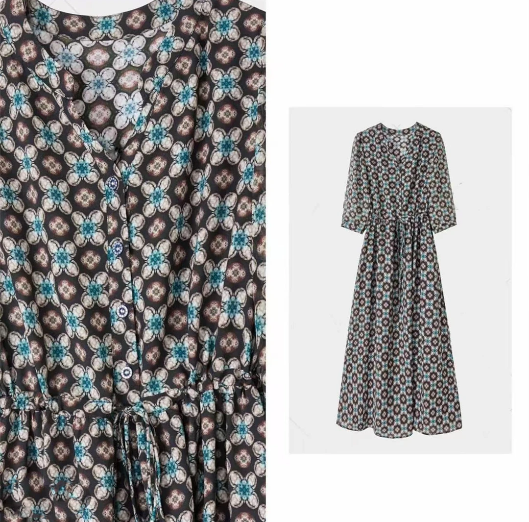 2025夏季新款时尚收腰春意盎然气质显瘦女士连衣裙#3660