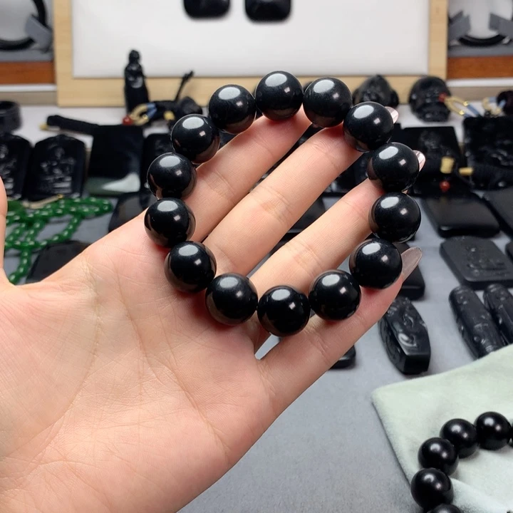 手串未镶嵌和田玉（墨玉）特价16mm