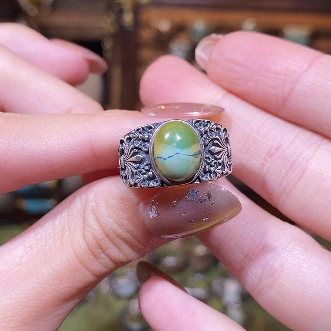 绿松石银S925镶嵌戒指聿*青