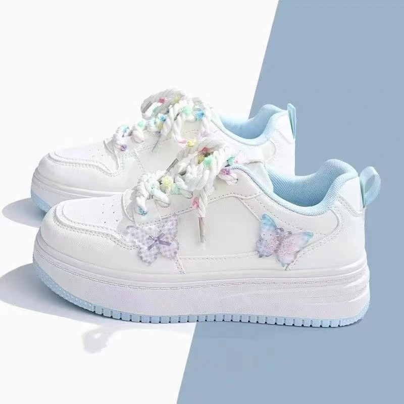 202秋季新款女童鞋皮面透气蝴蝶高颜值校园风大童板鞋软底小白鞋