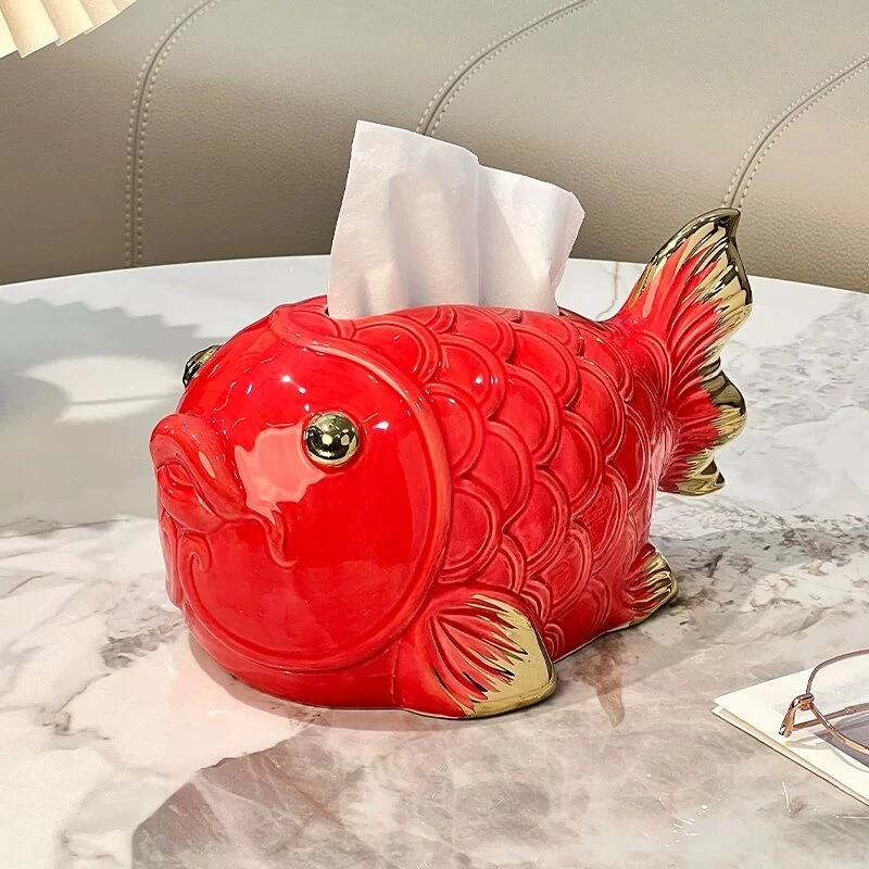 年年有鱼锦鲤纸巾盒客厅餐厅茶几创意餐巾纸盒收纳摆件家用纸巾盒