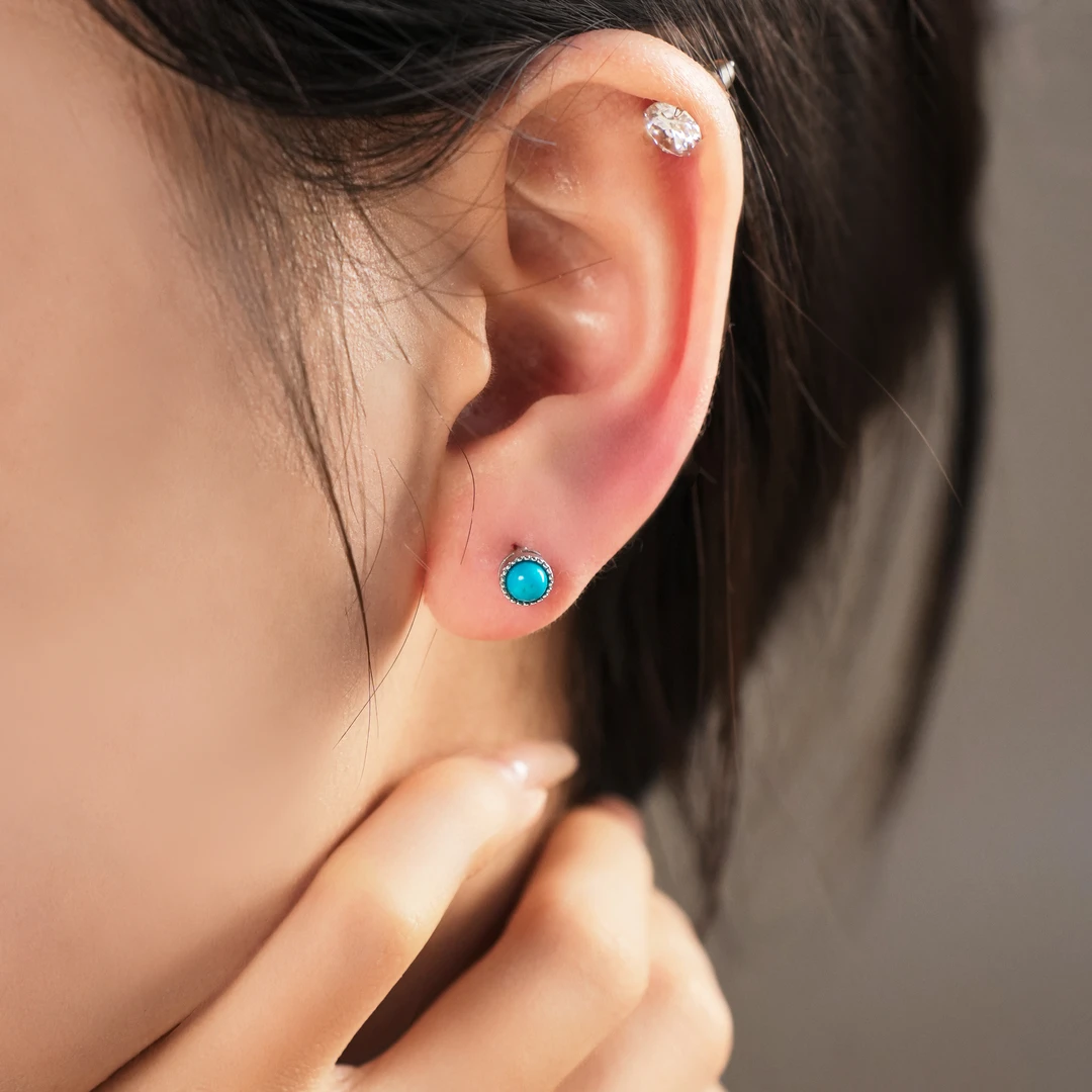 【美宁专属】S925银绿松石美松耳钉一对XZ0145BZ