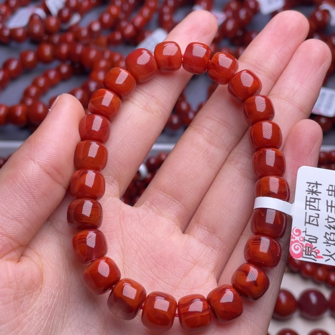 南红玛瑙未镶嵌其他（原矿）9mm高品瓦西玫红火焰纹老型手串