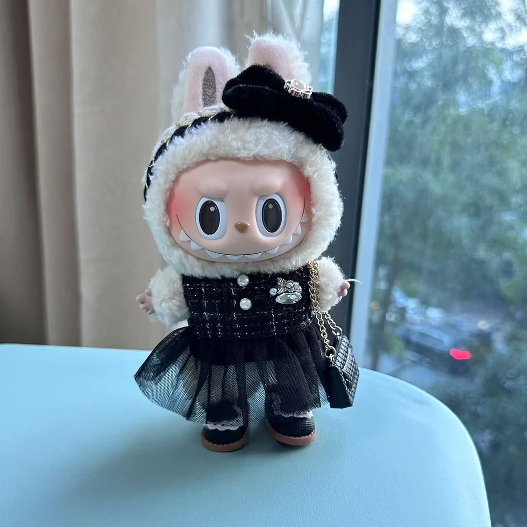 【纱裙香风套装】17厘米拉布布娃衣着替马卡龙搪胶脸labubu包邮衣服