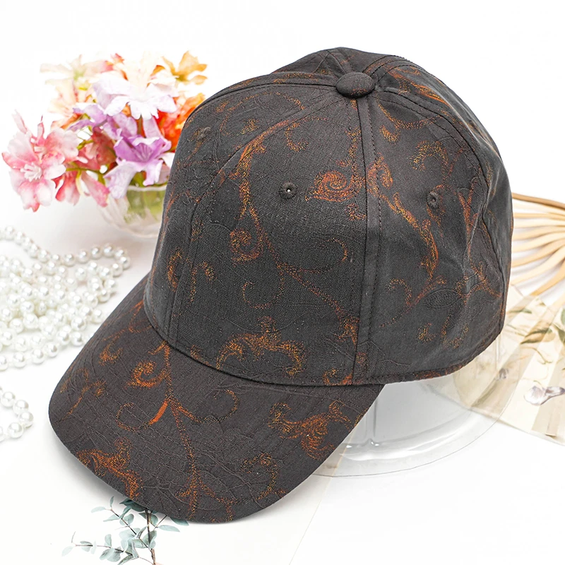 棒球帽【藤纹蔓蔓】香云纱桑蚕丝女春季新款真丝遮阳帽防晒帽子印花