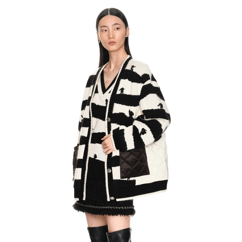 H·GENTEEL荷高【七语专享】女黑白开衫针织拼接羽绒服GUD41560579