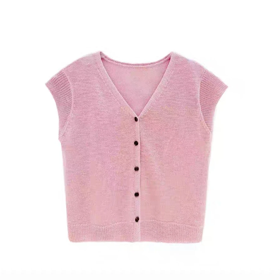 冰麻2025夏季新款韩版正肩飞飞袖V领针织开衫女洋气显瘦韩系上衣