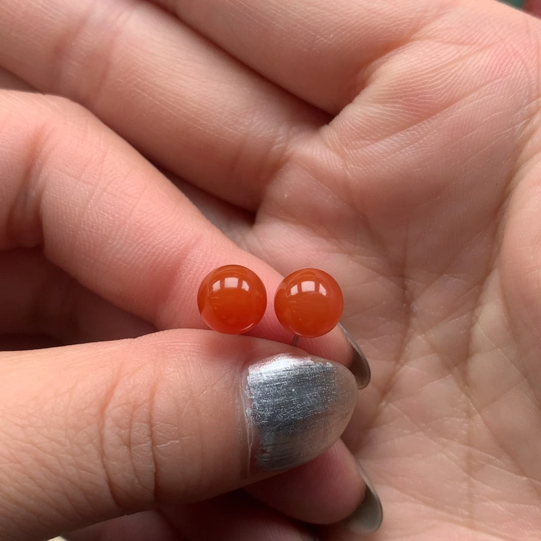 南红玛瑙冰红耳钉合金