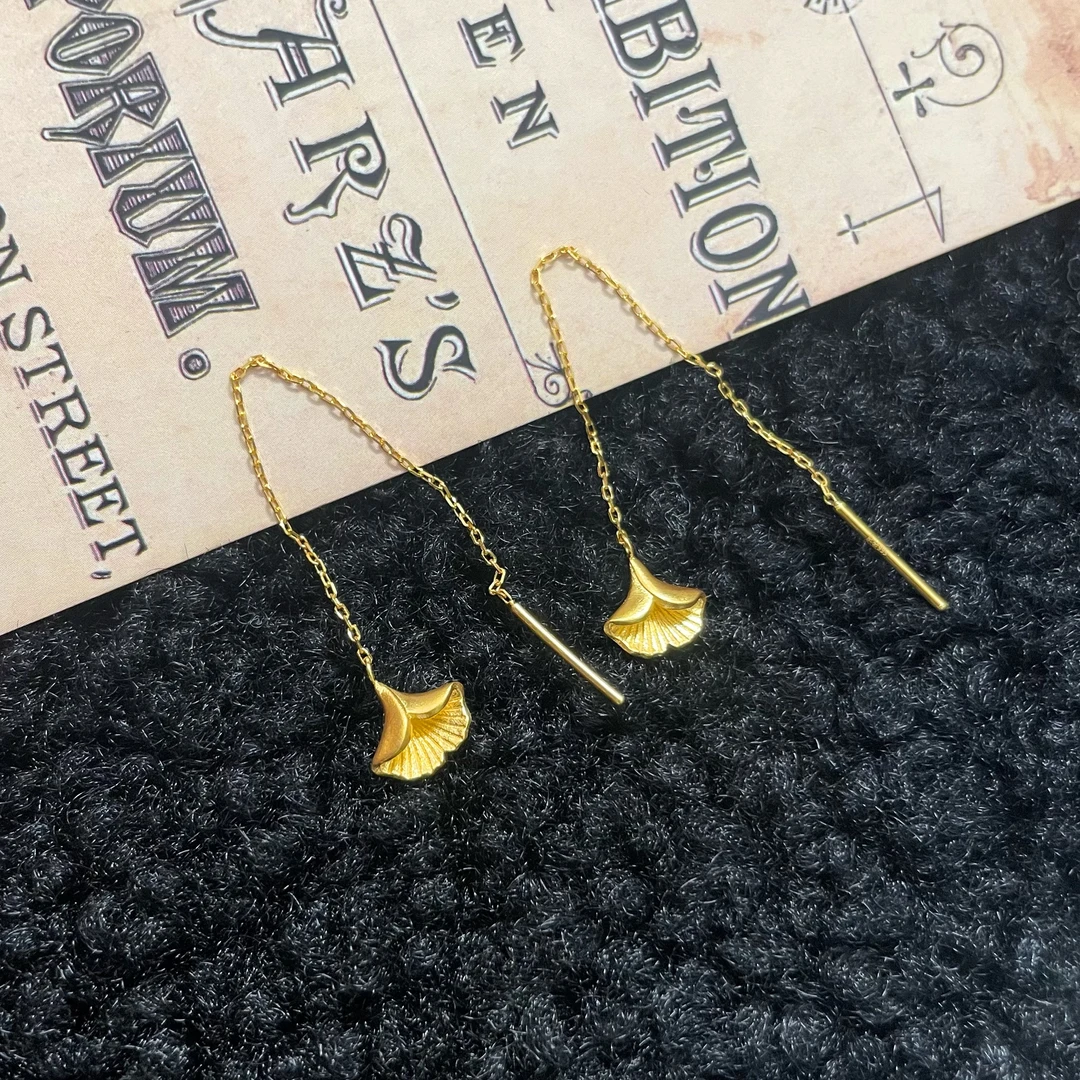 【小鹏黄金】足金999三生有幸银杏叶 5G工艺耳饰1.84