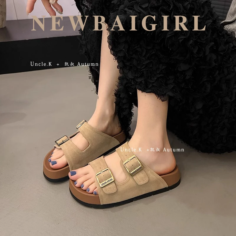 厚底勃肯拖鞋女夏外穿2025年新款增高软底配裙子一字拖勃肯凉托鞋