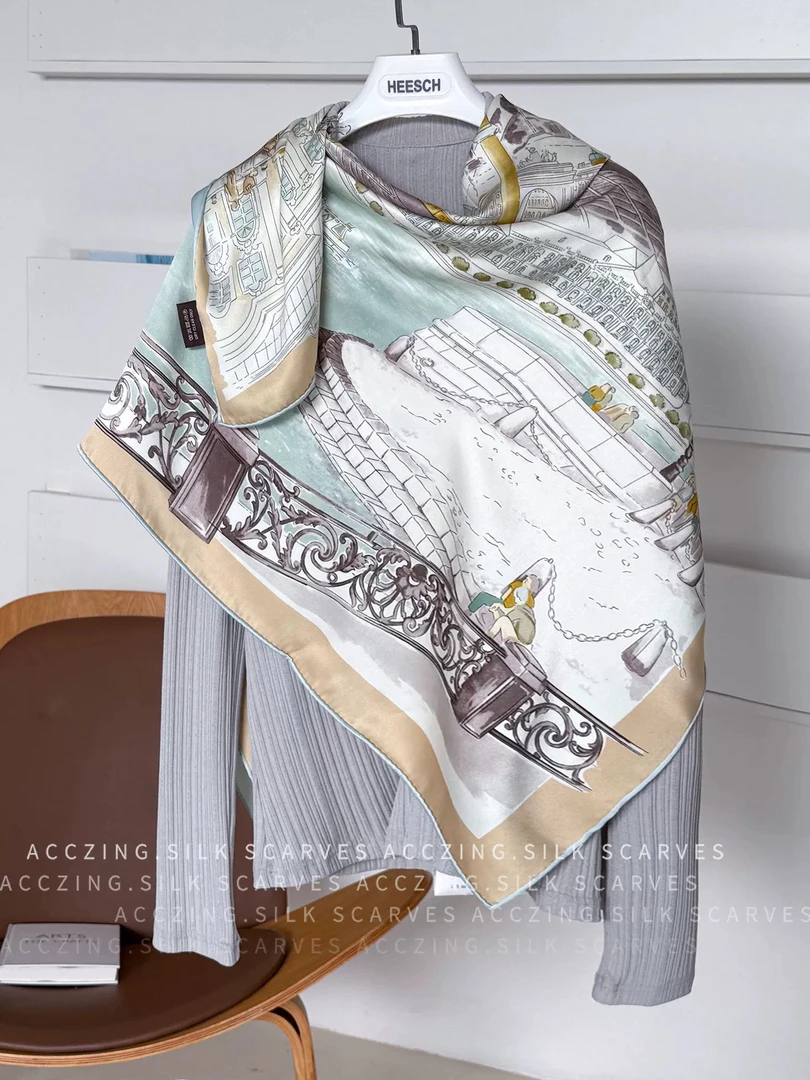 105尺寸23姆米重磅桑蚕丝双面锻大方巾百搭丝巾！（蓝色多瑙河）