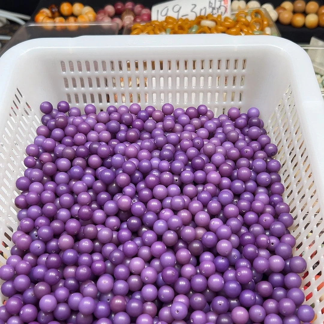 菩提根/象牙果手串150颗微瑕圆珠紫色混装
