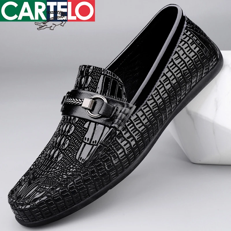 CARTELO/卡帝乐鳄鱼韩版休闲皮鞋真皮豆豆鞋透气一脚蹬休闲皮鞋
