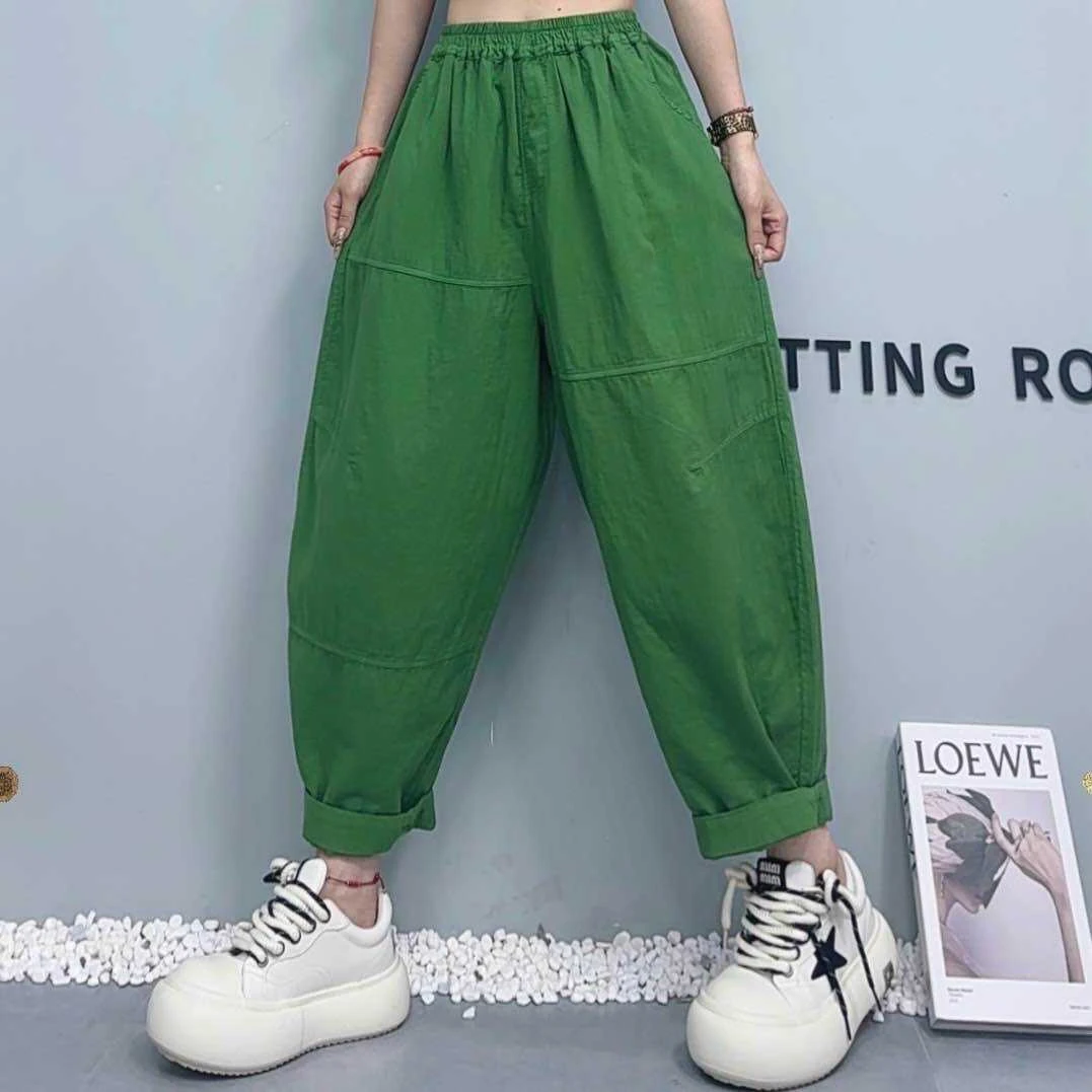 宽松休闲裤女薄款夏季新款遮肉显瘦大码哈伦裤松紧腰九分裤