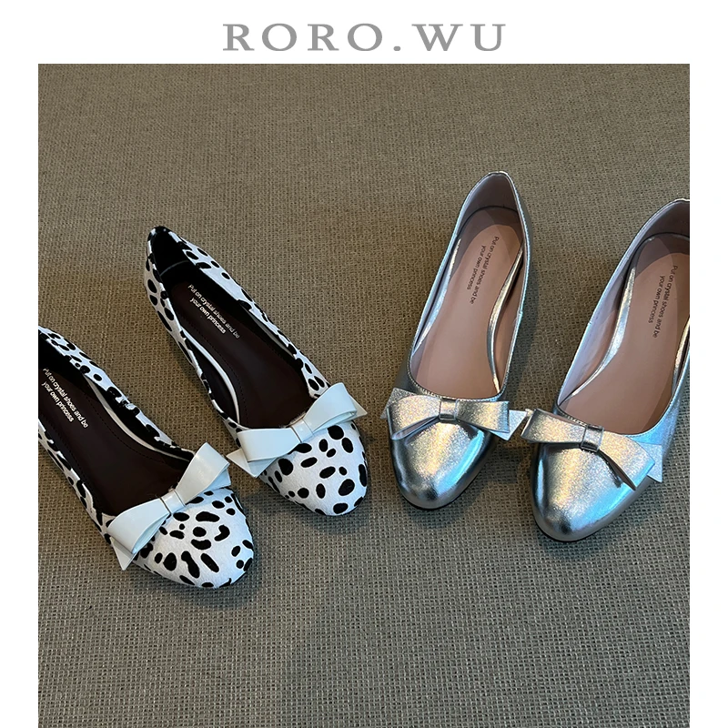 娆娆吴·时尚精致俏皮蝴蝶结豹纹玛丽珍内增高减龄优雅单鞋A58