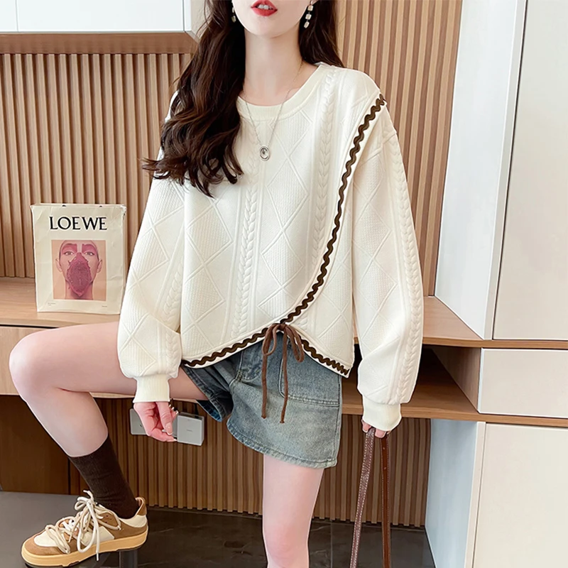 不规则卫衣女2025新款春秋季韩版宽松薄款蝴蝶结减龄百搭上衣外套