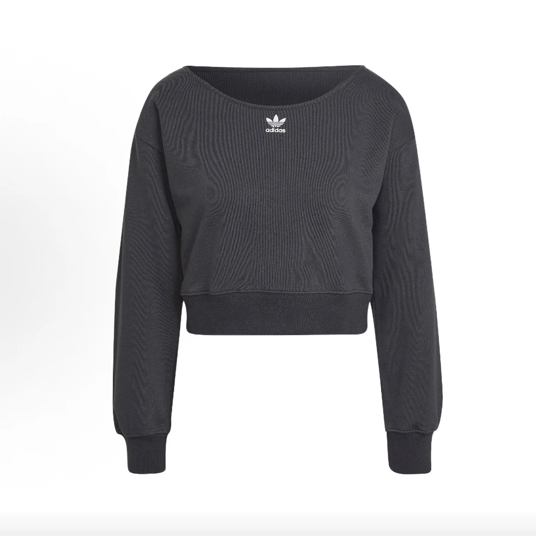 adidas originals 纯色Logo短款运动圆领套头卫衣 女款HU1647
