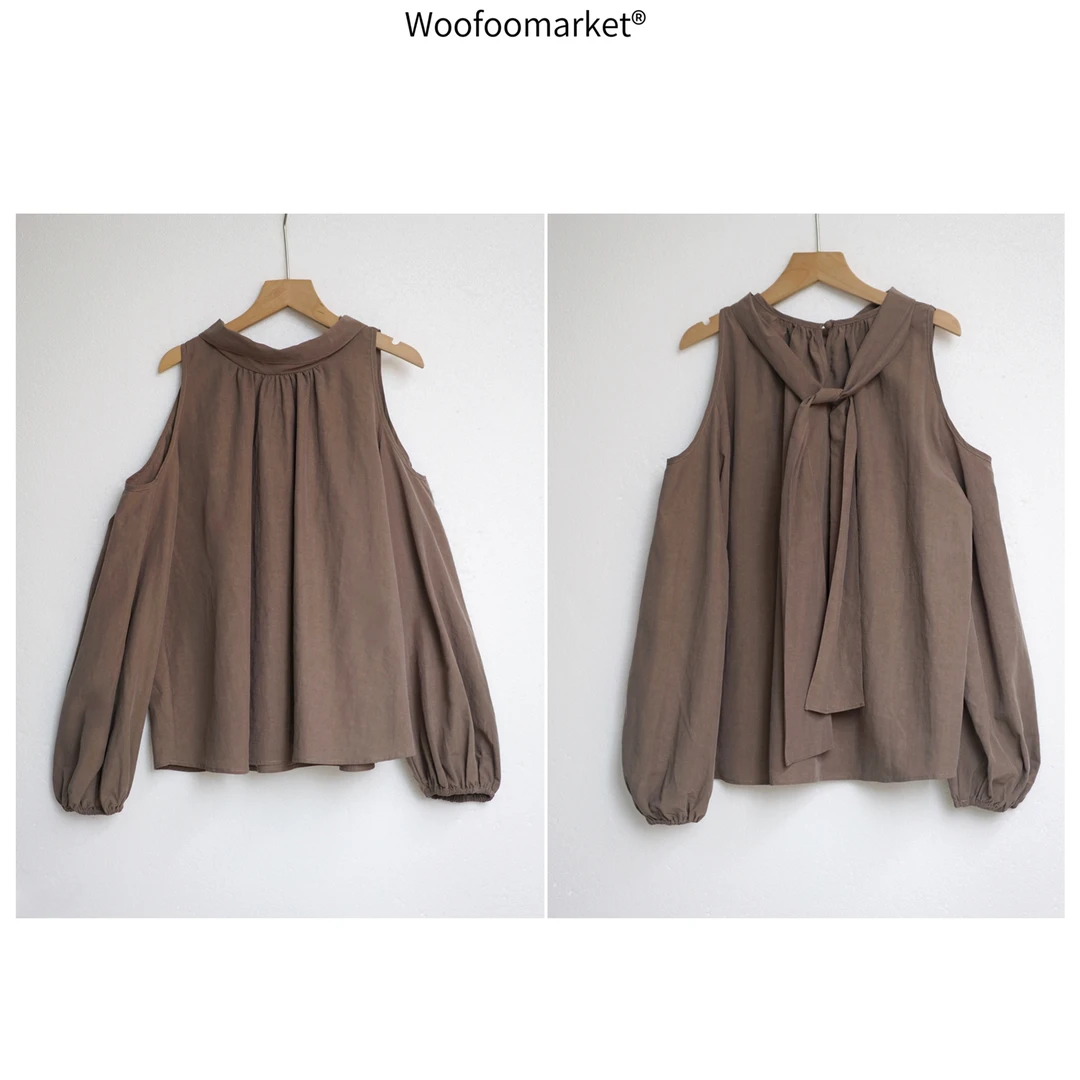 【海街日集】露肩飘带系带设计感长袖上衣女早秋 AWCY015