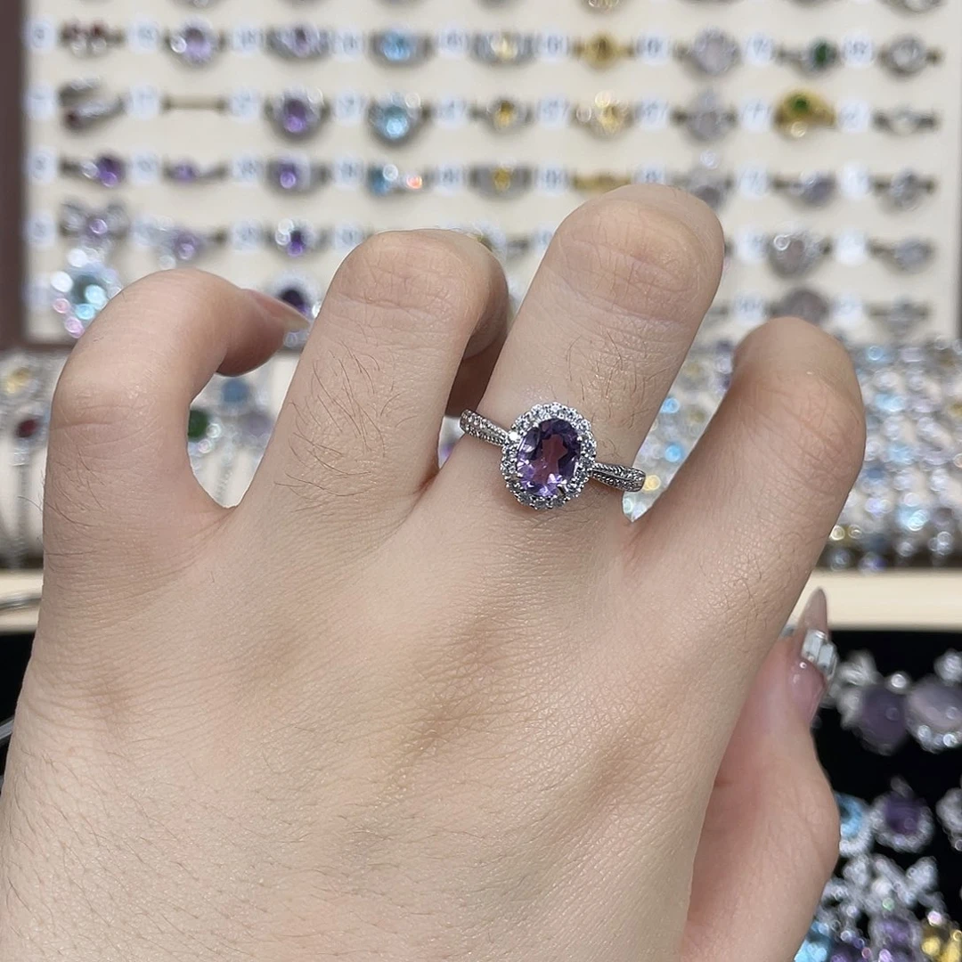 紫晶戒指银S925镶嵌