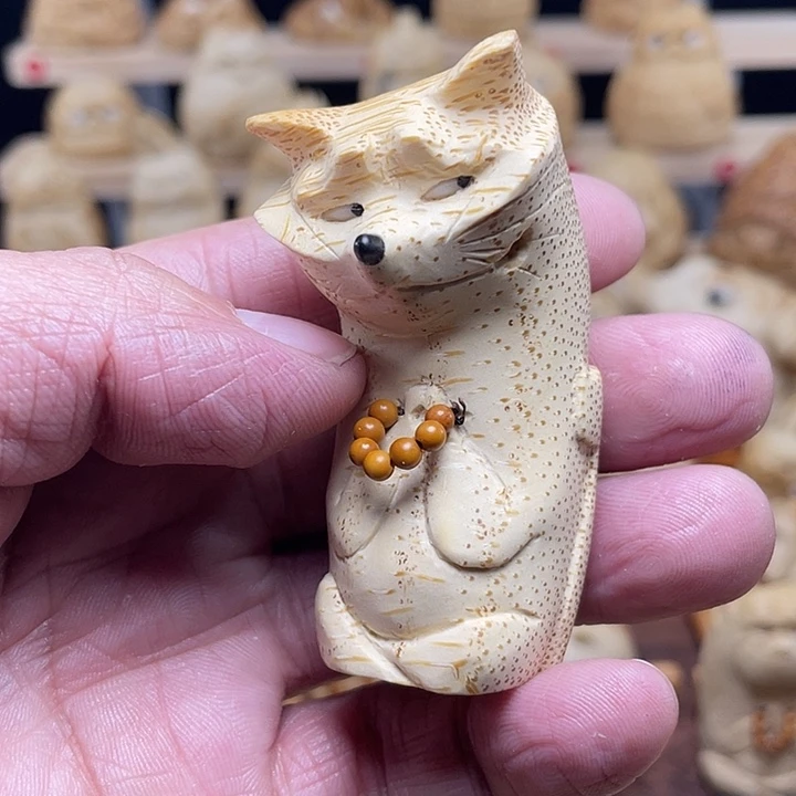 竹竹根雕狐狸手把件