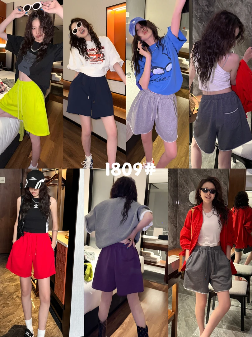 088【夏季新款】净版毛圈彩色挽边短裤（1809）