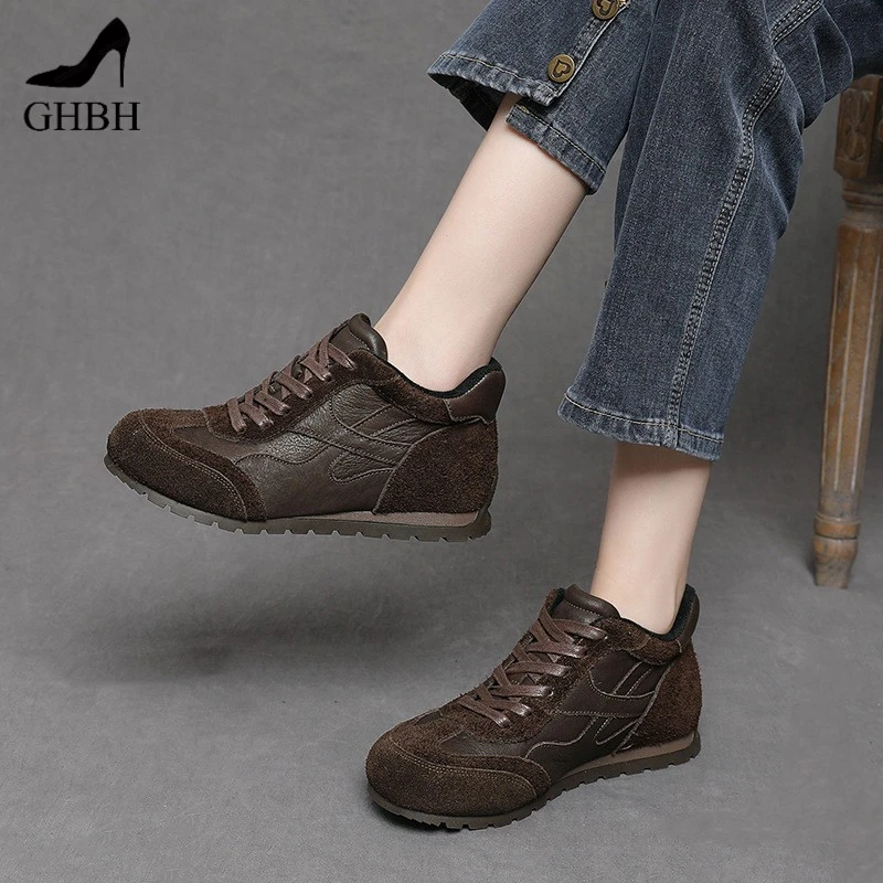 头层简约高帮鞋女德训鞋春秋季新款百搭舒适运动欧美轻便板鞋