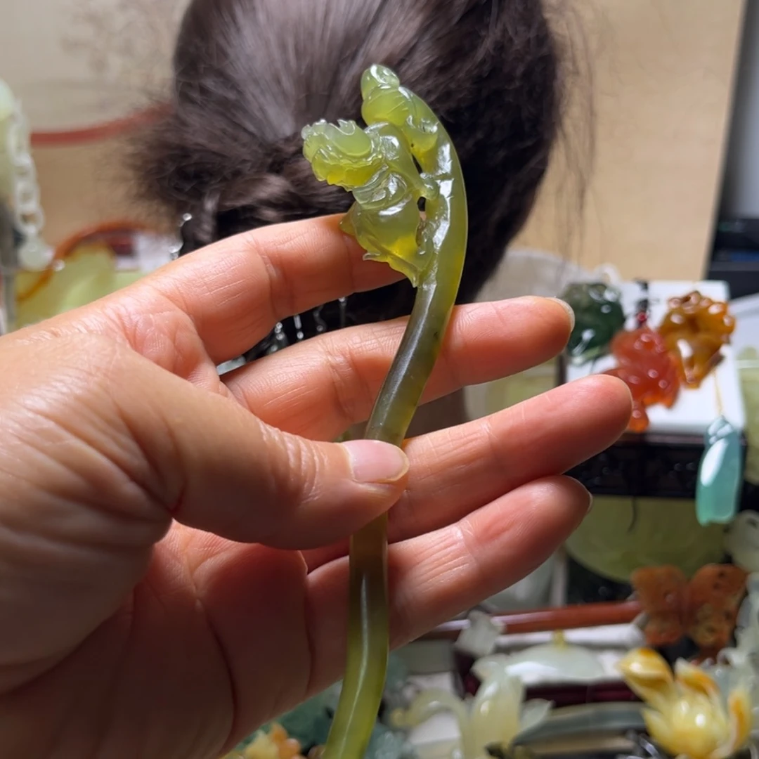 【闪购商品】蛇纹石玉合金发饰深**水