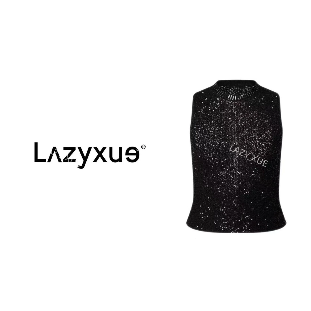 LAZYXUE薛懒懒/夏季圆领镂空马夹无袖套头亮片针织百搭上衣 0776