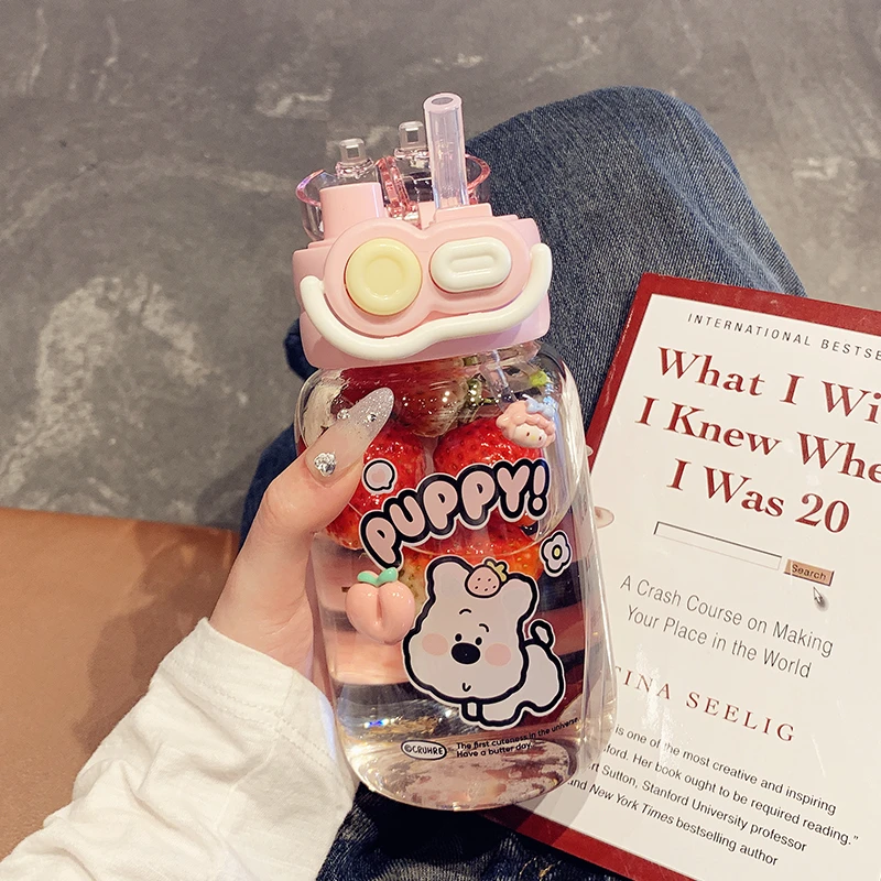 虎牌勇固可双饮玻璃杯女生2025新款高颜值学生吸管杯子家用喝水杯