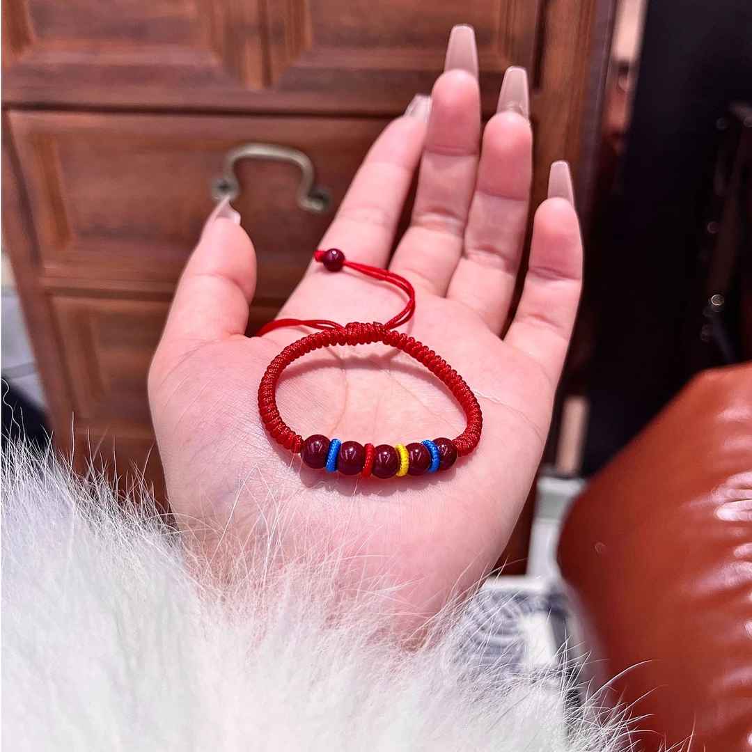 含辰砂工艺品高含量紫金砂朱砂五福圆珠手绳手链宝宝儿童款礼物