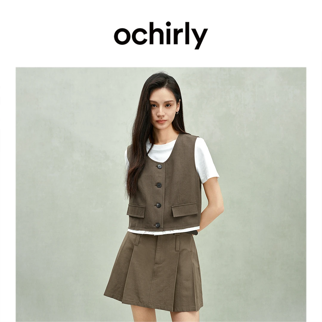 ochirly欧时力 U领马甲短外套女上衣无袖宽松小个子2025新款