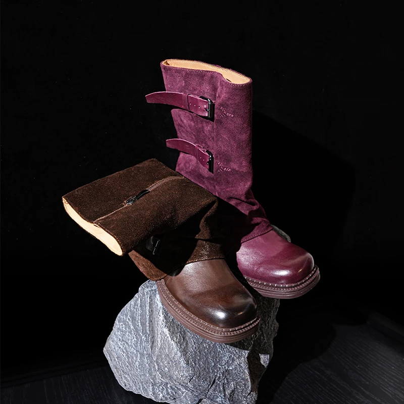 L301长筒秋季秋冬皮带扣马丁靴潮流休闲高筒圆头中筒靴做旧方头