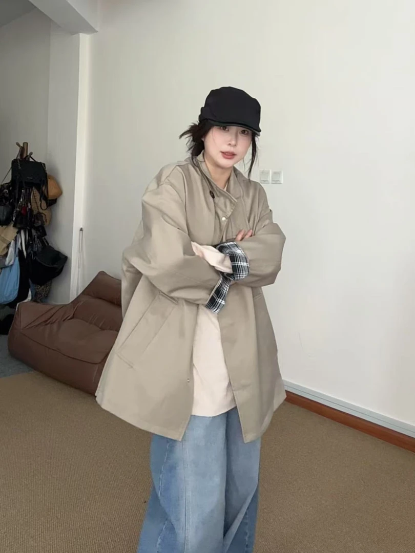 【新款推荐】2025春秋新款设计感撞色风衣外套女英伦风显瘦宽松洋气