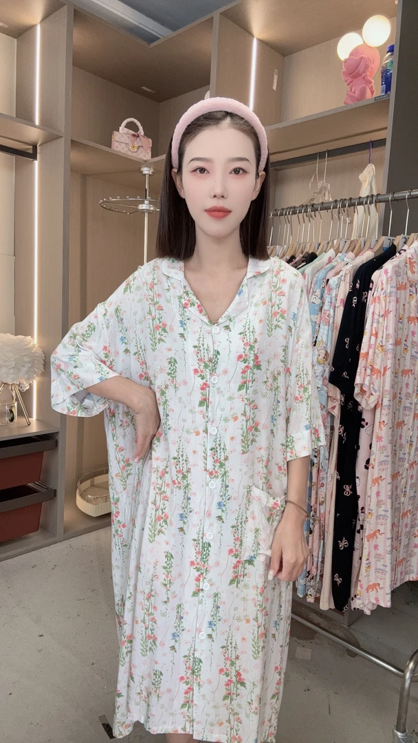 【莫奈花园睡裙】夏季新款薄款睡衣加大码时尚连体衣宽松气质显瘦