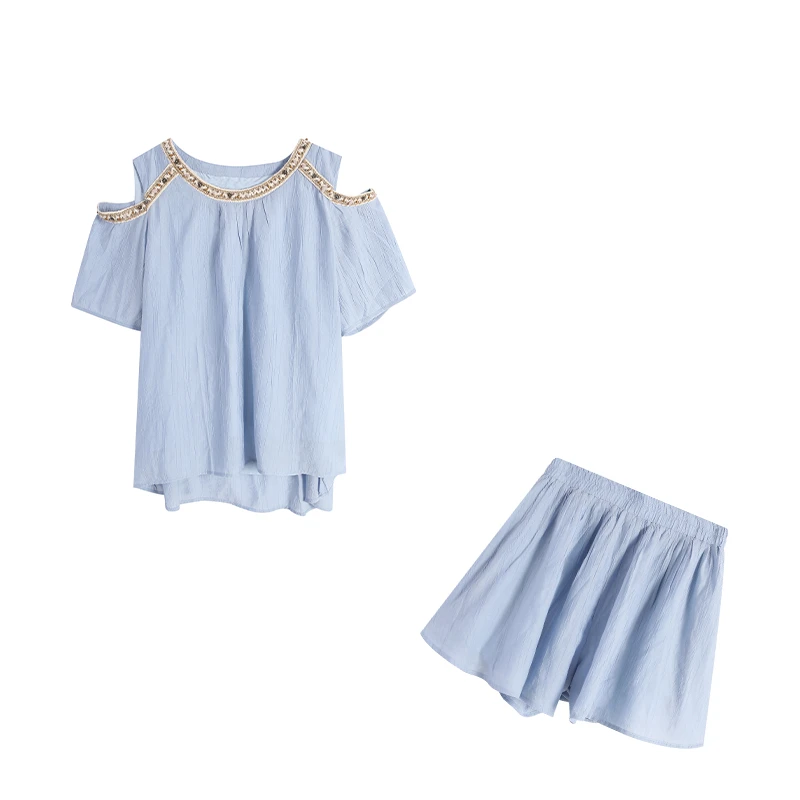 橘子-蓝色上衣+短裤两件套ZL108783套装夏季夏装休闲短袖女装气质