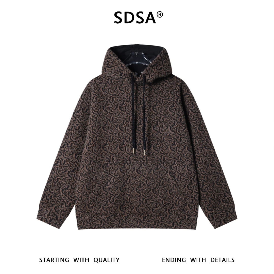 SDSA男士秋冬新款痞帅男装细闪撞色复古连帽卫衣百搭时尚套头上衣