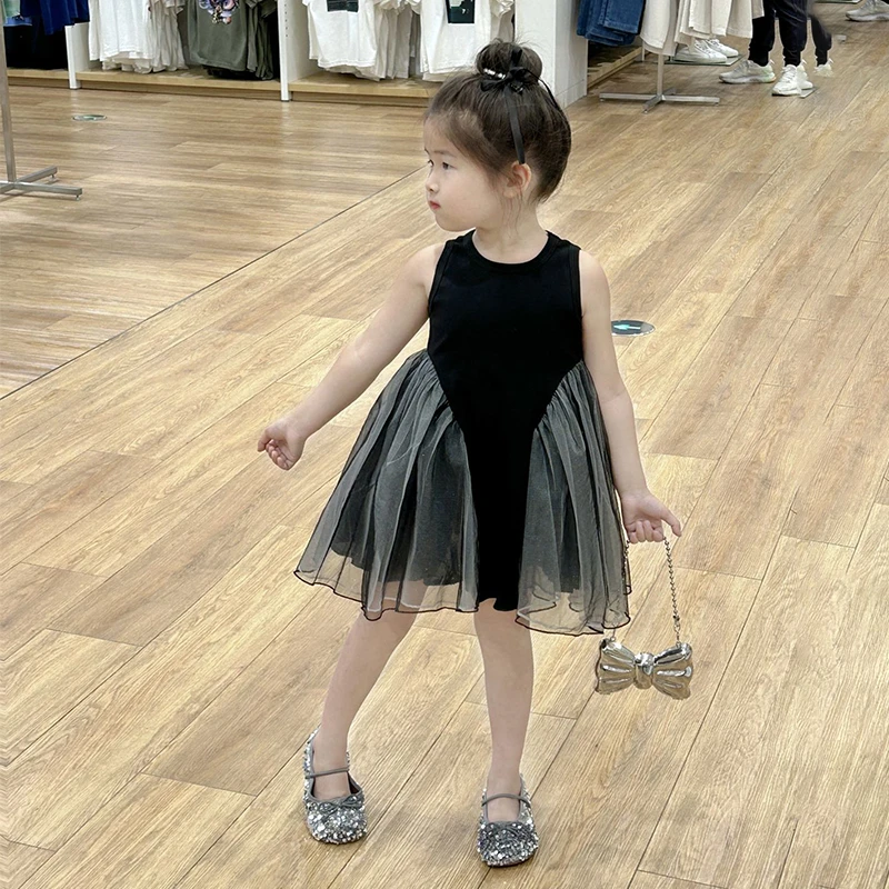 女童连衣裙2025夏季新款儿童洋气拼纱蓬蓬裙高级感女宝宝公主裙子