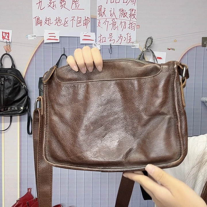 蓝***色头层牛皮牛皮可斜挎可单肩