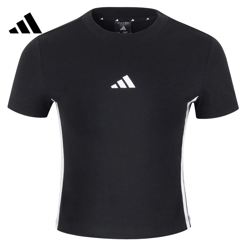 adidas阿迪达斯女子黑色修身款流光风运动休闲百搭短袖T恤JY8570