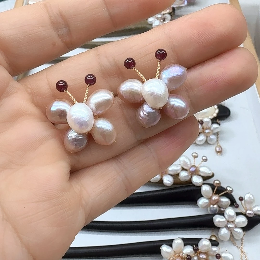 银S925镶嵌淡水珍珠发饰战*