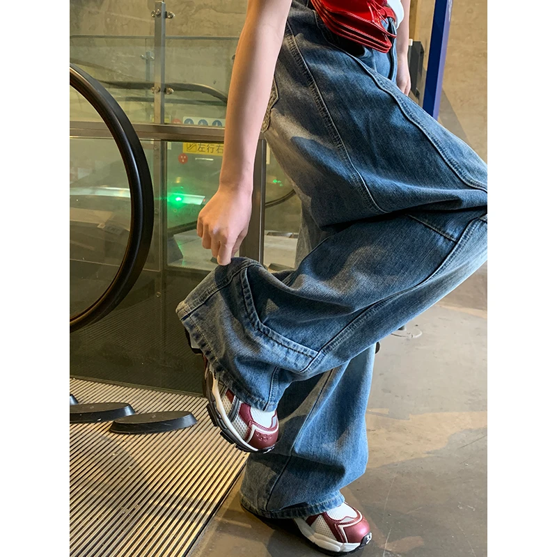 宋正恩直筒牛仔裤女春季新款高腰宽松设计感时尚百搭阔腿裤ZE6865