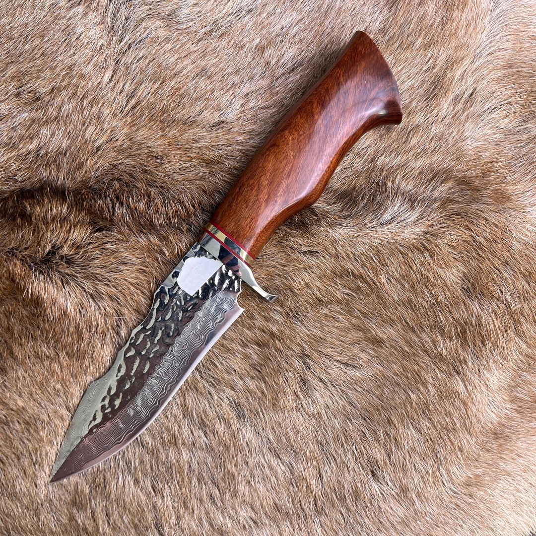 大马士革钢手工刀户外露营多用刀手把肉刀家用锋利水果刀